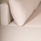 Vista detalle de respaldo de Sala modular color beige, fabricada de 4 módulos de 1x1 (1 esquinero, dos módulos con respaldo y 1 otomán). Ideal para tu sala de casa de playa. Encuéntrala en Prisma, mueblería en Cancún, Playa del Carmen y Tulum.
