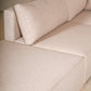 Vista detalle de ottoman y asiento de Sala modular color beige, fabricada de 4 módulos de 1x1 (1 esquinero, dos módulos con respaldo y 1 otomán). Ideal para tu sala de casa de playa. Encuéntrala en Prisma, mueblería en Cancún, Playa del Carmen y Tulum.